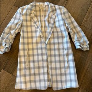 Rachel Zoe women’s unlined white/black windowpane long line blazer Sz M